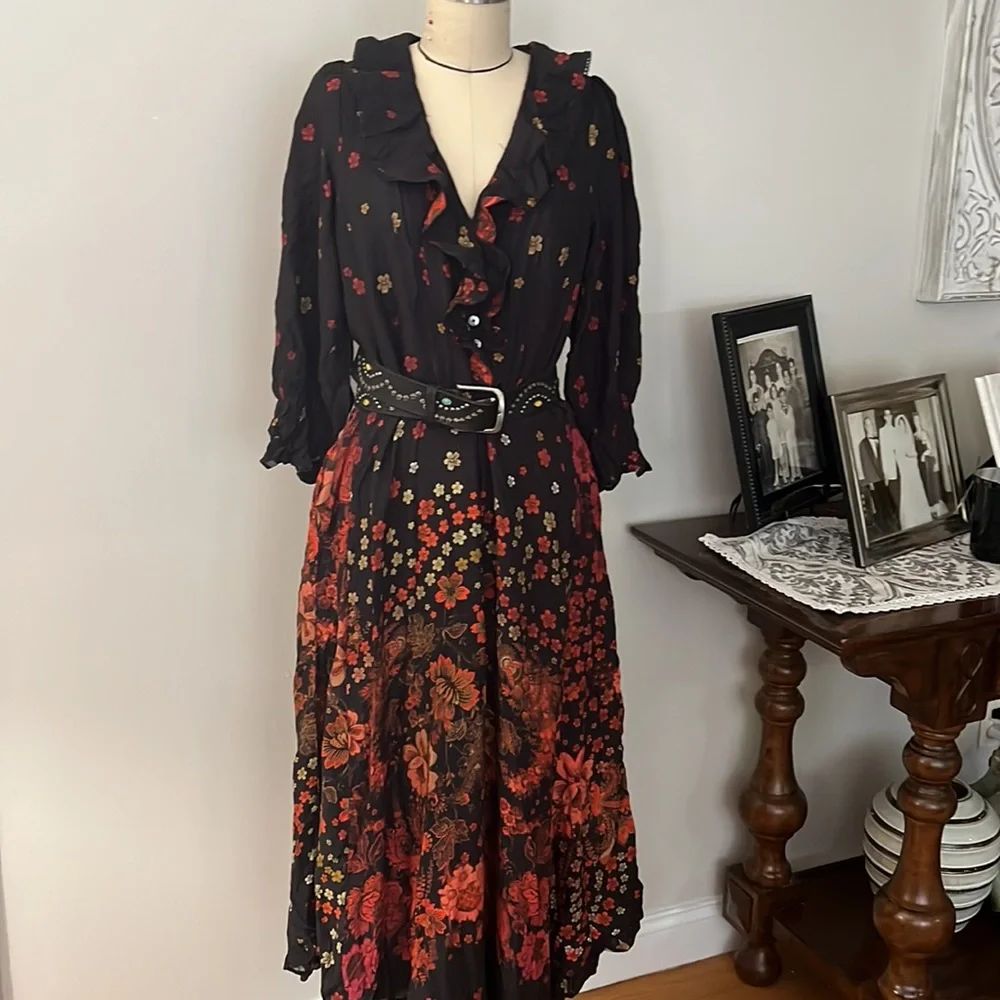 Free People Talsey Black Floral Maxi Dress Size X-Small - Picture 6 of 12